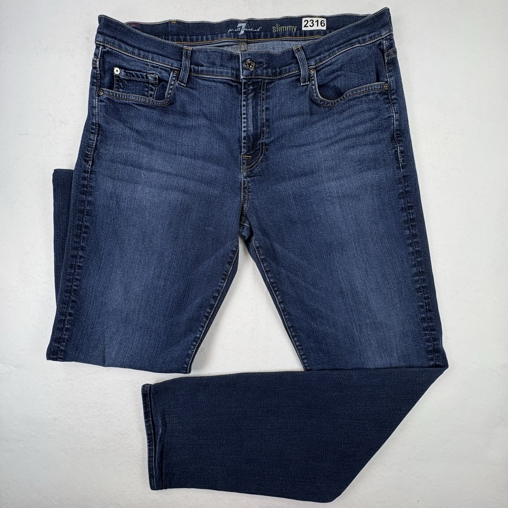 7 For All Mankind Jeans Mens 38x32 (Fits 36x32) Blue Slimmy Stretch Denim USA